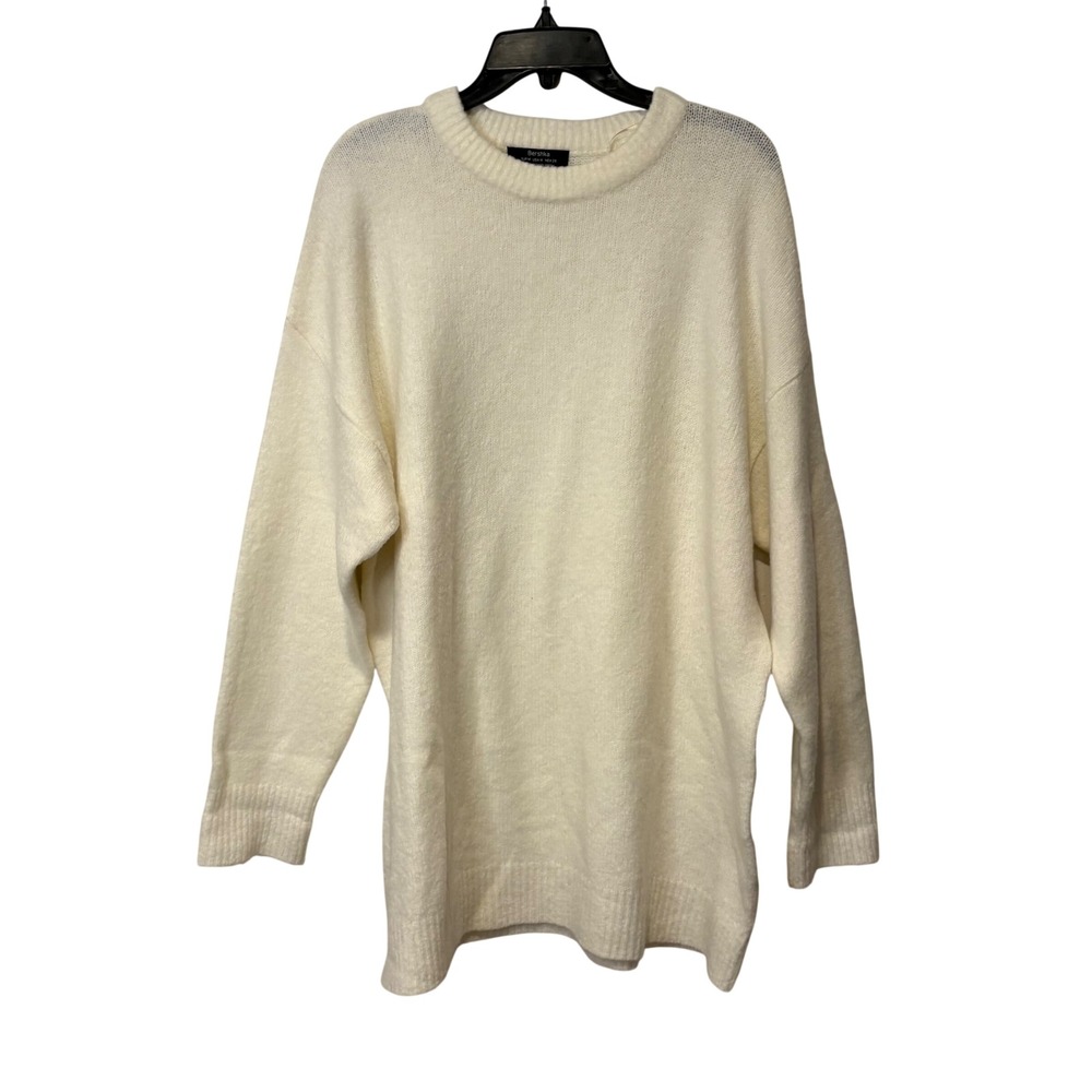 Bershka Womens Cream White Crewneck Knit Sweater Dress M Minimalist Cottagecore